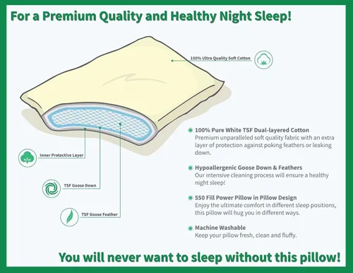 Vista 2 de Almohada firme de plumón y plumas para un mejor soporte para la cabeza/cuello, con 100% algodón de doble capa