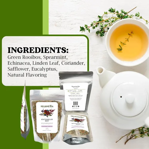 Vista 3 de Nelson's Tea Té de sandía y menta de hoja suelta, té verde roooibos sin cafeína con menta verde, equinácea, hoja de tilo, cilantro, cártamo