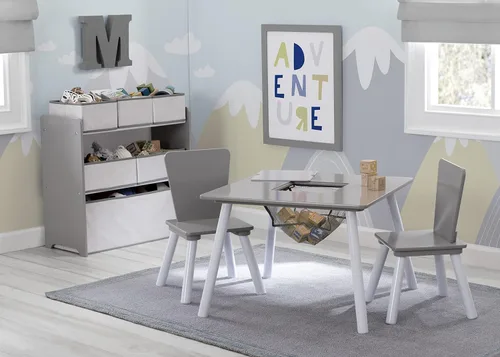 Vista 3 de Delta Children Juego de sala de juegos de 4 piezas, gris/blanco y cama infantil Canton, certificado Greenguard Gold, gris