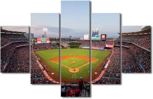 Vista 120 de TUMOVO T-MOBILE PARK - Arte de pared para sala de estar, lienzo de estadio de Seattle, 5 piezas, arte moderno de decoración de pared