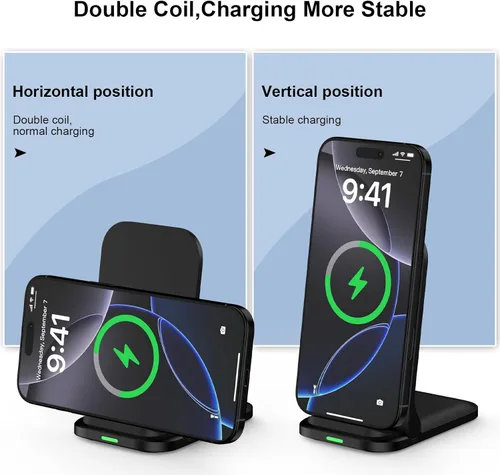 Vista 4 de Soporte de cargador rápido inalámbrico plegable Samsung Cargador inalámbrico Estación de carga rápida Soporte de cargador de teléfono Android