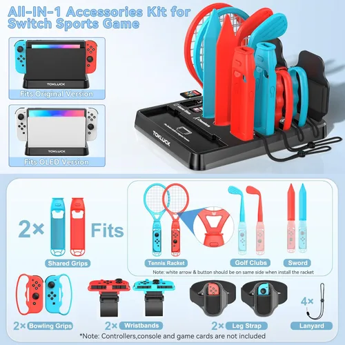 Vista 2 de Switch Sports Accessories Kit with Storage Station - Compatible with SwitchOLED & Joy-con, Ideal for Family Sports Party Game Storage and
