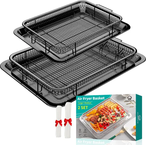 Vista 11 de Cesta de Freidora de Aire, OPENICE 2 Juego de Bandeja de Freidora de Aire y Bandeja de Ensalada para Horno, Cesta de Freidora de Aire para Horno