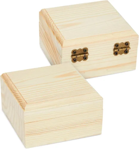 Vista 9 de Bright Creations Juego de cajas de madera con tapas con bisagras, paquete de 6, 3.5 x 3.5 x 2 pulgadas, madera de pino, cajas sin terminar con tapas