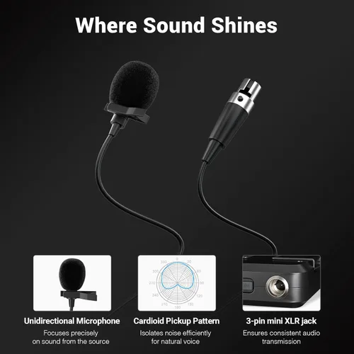 Vista 5 de Phenyx Pro Sistema de micrófono inalámbrico de 4 canales, set de micrófono inalámbrico UHF con escaneo automático, 4 bodypacks