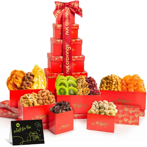 Vista 19 de NUT CRAVINGS Colección Gourmet - Agradecimiento y Apreciación, Cesta de Regalo Torre de Nueces y Frutas Secas, con Cinta TY + Tarjeta