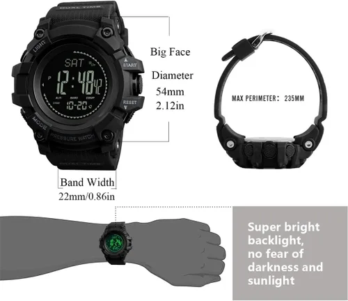 Vista 6 de Watch Compass, Altimeter Barometer Thermometer Temperature, Pedometer, Military Army Waterproof Outdoors Sport Digital Watch for Men