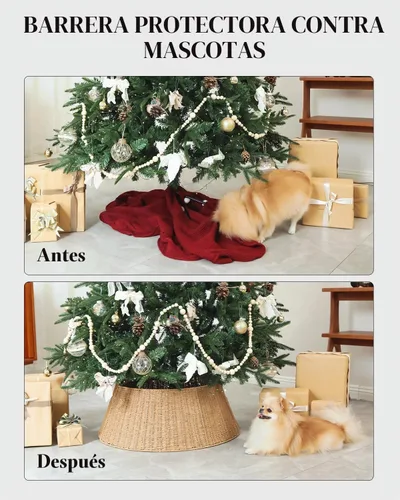 Vista 4 de Collar de Árbol de Navidad Rústico de Granja - Decoraciones de Navidad para Interiores - Cubierta Base de Mimbre Tejido de 28 Pulgadas para Árboles
