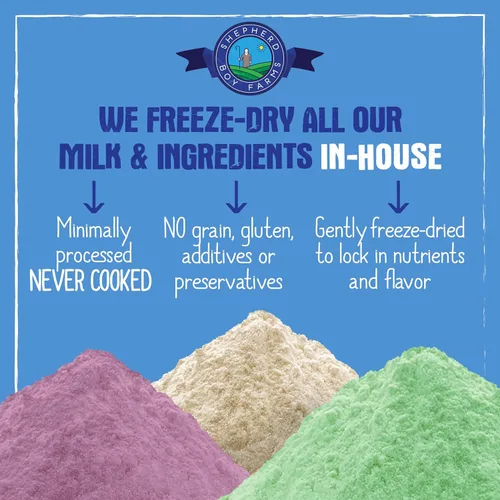 Vista 8 de Shepherd Boy Farms Leche de Cabra Cruda Liofilizada con Probióticos para Perros y Gatos (Clásico), Leche de Cabra Alta en Proteínas y Digestible