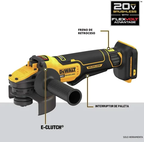 Vista 8 de DEWALT FLEXVOLT ADVANTAGE 20V MAX* Amoladora angular, interruptor de paleta, 4-1/2 pulgadas a 5 pulgadas, solo herramienta (DCG416B)