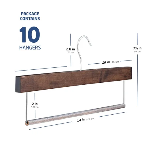 Vista 7 de ZOBER Perchas de madera de alta calidad para pantalones y pantalones con barra antideslizante, acabado liso, perchas de madera duraderas - Perchas