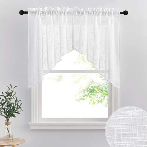 Vista 37 de RYB HOME Cortinas Cortas de Lino con Cenefas Swag - Niveles Semitransparentes para la Parte Superior de Ventanas, Decoración del Hogar con Filtrado