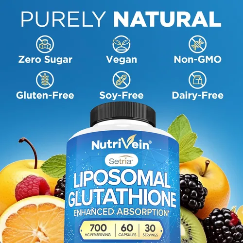 Vista 6 de Nutrivein Suplemento de glutatión liposomal premium 700 mg - 60 cápsulas - Glutatión Setria puro reducido - antioxidante maestro - Protección