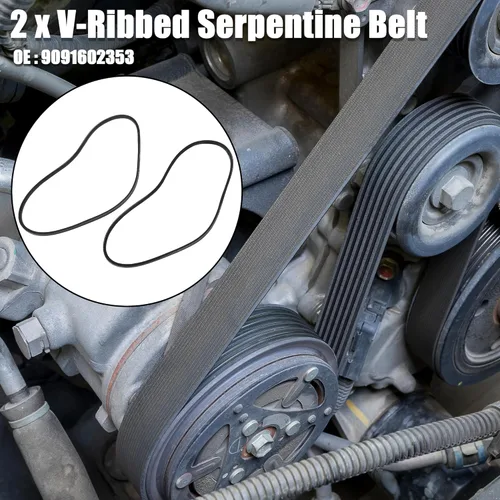 Vista 2 de X AUTOHAUX Correa de transmisión serpentina acanalada en V multi del motor de coche 2pcs No.9091602353 para Lexus LX450 1996-1997