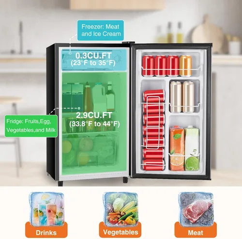 Vista 3 de Sweetcrispy - Mini refrigerador de 3.2 pies cúbicos con congelador, refrigerador pequeño de una sola puerta con termostato ajustable