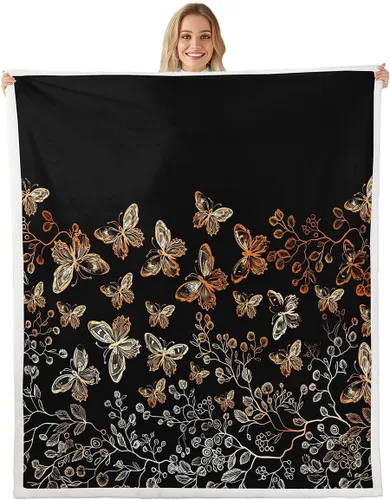 Vista 22 de Colorful Butterfly Fleece Flannel Blanket,Rustic Tree Butterflies Bed Sofa Couch Blanket,50"x60",Retro Blue Tie Dye Fuzzy Soft Fleece Throw Blankets