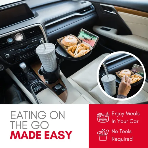 Vista 2 de Macally Bandeja y expansor para portavasos de automóvil, disfruta de tu comida, para asiento, con ranura para teléfono, mesa para alimentos, de 9