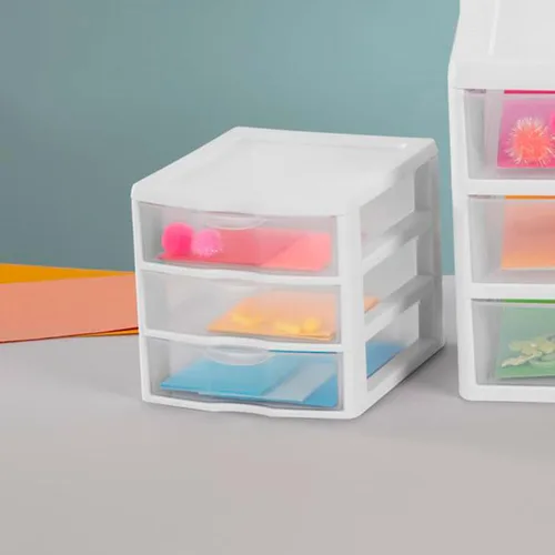 Vista 8 de Sterilite Clearview - Unidad de almacenamiento de escritorio pequeña con 3 cajones multiuso de plástico, para el hogar, aulas u espacios de oficina