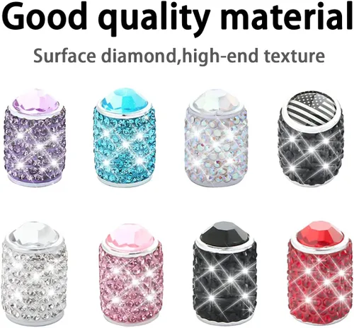 Vista 5 de zipelo Tapas de vástago de válvula brillantes, paquete de 4 fundas de válvula de neumático de automóvil con diamantes de imitación, tapa a prueba