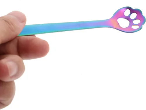 Vista 4 de Cucharas Cuchara de helado 5 piezas de café, té de animales de acero inoxidable para revolver para café, postre té (gato hueco) mezcla s