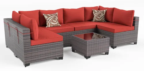 Vista 79 de Kullavik - Juego de muebles para exterior de 6 piezas con sofá modular de ratán de polietileno, color negro