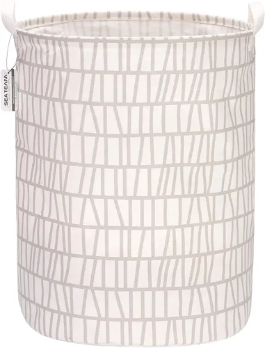 Vista 21 de Sea Team 19.7 pulgadas de gran tamaño impermeable recubrimiento de ramio y algodón tela plegable cesta para lavandería, cubo cilíndrico
