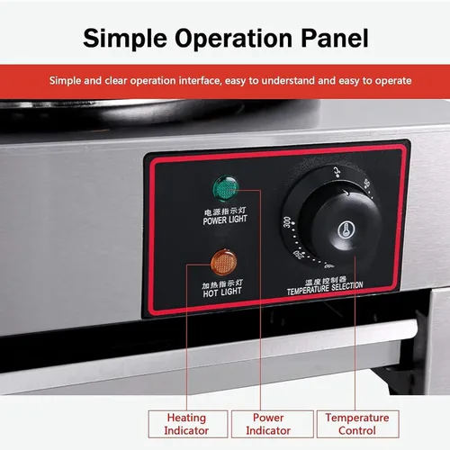 Vista 6 de Máquina para hacer crepas redonda comercial con antiadherente, base de cocción de acero inoxidable con temperatura ajustable, máquina de plancha