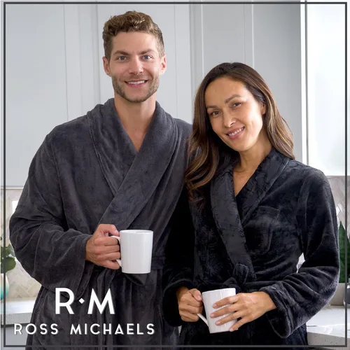 Vista 2 de Ross Michaels - Bata de baño para hombre de longitud completa, tallas Big y Tall, abrigo para el hogar, S-M, gris