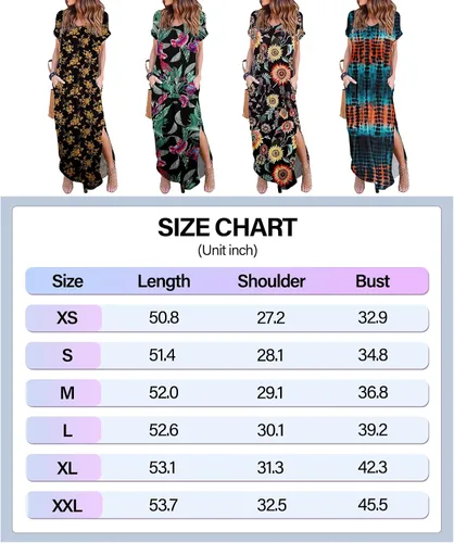 Vista 5 de HUSKARY - Vestido largo de verano para mujer casual holgado con bolsillos y manga corta con corte lateral