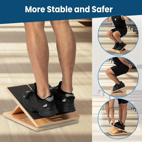 Vista 5 de StrongTek 13” Wide Portable Wooden Slant Board, 5-Level Incline (15°-35°), Lower Grip Handle, Beginner & Rehab Friendly, Non-Slip Surface for Calf