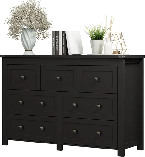Vista 27 de Xixini - Cómoda para dormitorio con 5 cajones, cómoda alta de madera, organizador moderno de ropa estilo granja, gabinete de almacenamiento con asas