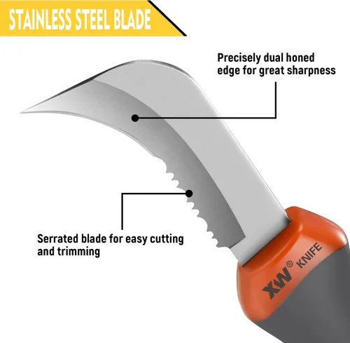 Vista 2 de XW Cuchillo de linóleo para pisos y techos con hoja de gancho de acero inoxidable para cortar papel tapiz, alfombra, vinilo, techos, revestimiento