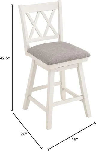 Vista 60 de Home Brookline Swivel Bar Stool Chair with 360° Turn Mechanism, Rustic Farmhouse Stools for Kitchen Counter with Cushion, 24" Seat Height, Black