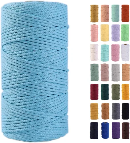 Vista 64 de Cuerda de macramé azul aire de 0.079 in x 220 yardas, cuerda de algodón colorido de algodón suave para colgar en la pared, colgadores de plantas