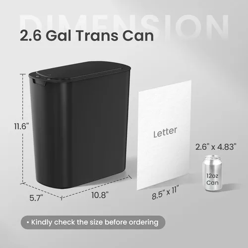 Vista 2 de Cesun Cubo de basura negro con sensor de movimiento automático para baño con tapa, cubo de basura sin contacto de 2.6 galones, cubo de basura