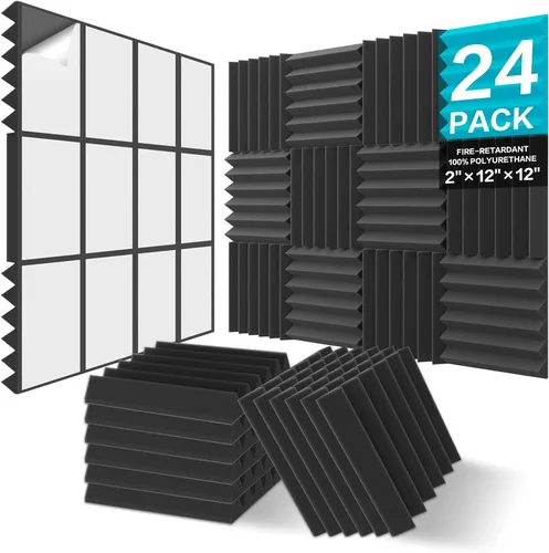 Vista 18 de JBER Paquete de 6 cuñas de espuma acústica, paneles de insonorización para estudio de 2 x 12 x 12 pulgadas, relleno a prueba de sonido resistente al