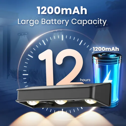 Vista 2 de AUDERWIN Luces de valla solar, 1200 mAh luces de pared solar impermeables al aire libre IP65 led para exteriores, patio, porche frontal, jardín