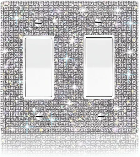 Vista 22 de 4 piezas de diamantes de imitación plateados brillantes para placas de pared, cubierta de interruptor de luz, cubierta de salida de diamantes