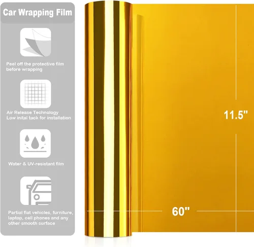 Vista 2 de TeckWrap - Vinilo autoadhesivo para envoltura de coche efecto espejo cromado, 29,2 x 152,4 cm (dorado)