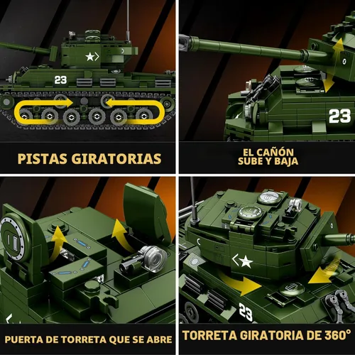 Vista 4 de Reobrix M4A3E8 - Juego de construcción de tanques Sherman, WW2, juego de bloques de construcción de tanques armados militares estadounidenses