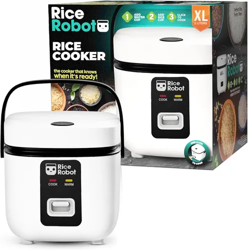 Vista 9 de Rice Robot - Arrocera personal, sin PFAS, antiadherente. Capacidad de 1 cuarto, con bandeja de vapor de acero inoxidable, tazas medidoras, libro