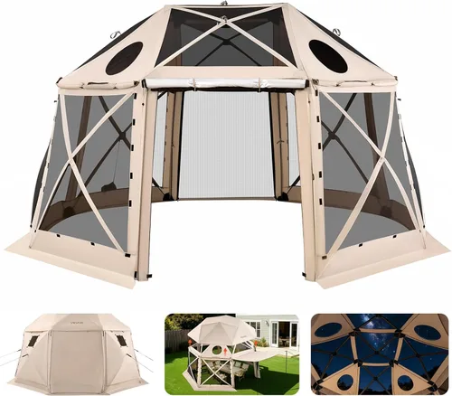 Vista 22 de VEVOR Gazebo Emergente con Pantalla de 6 Lados, Refugio Solar con 6 Telas de Privacidad Removibles contra el Viento y Ventanas de Malla, Carpa