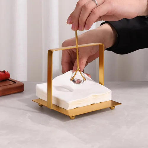 Vista 4 de UPKOCH Metal Napkin Holder for Tabletop, Gold Square Standing Napkin Dispenser with Weighted Arm, Sturdy Metal Tissue Organizer for Kitchen