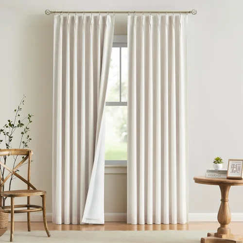 Vista 29 de Vision Home Cortinas marrones con pliegues pinzados, opacas completas, cortinas de ventana de lino mezclado para oscurecer la habitación, cortinas