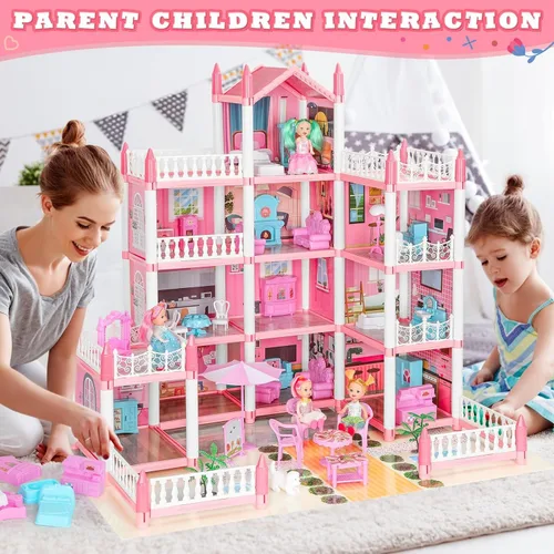 Vista 7 de Casa de muñecas, casa de muñecas de ensueño para niñas juego de simulación kit de casa de muñecas de bricolaje – 4 pisos 11 habitaciones casa