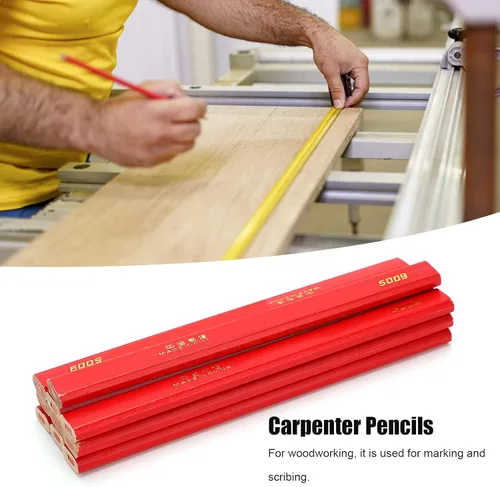 Vista 5 de 10 lápices de carpintero rojos, 6.693 in, octogonal plano, lápices de construcción dura, lápiz de plomo de madera, carpintero plano de madera