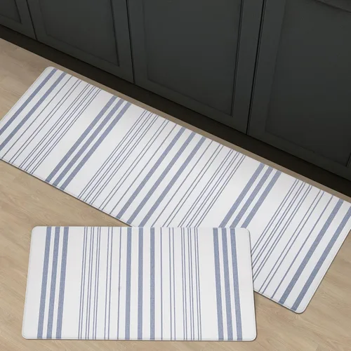 Vista 8 de FRESHMINT Farmhouse - Juego de 2 tapetes de cocina antifatiga a rayas, acolchados de espuma para piso, tapete cómodo antideslizante impermeable