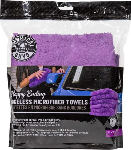 Vista 2 de Chemical Guys MIC34803 Toalla de microfibra sin bordes Happy Ending Ultra Plush, púrpura (40,6 x 40,6 cm)