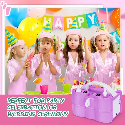 Vista 6 de AGPTEK Electric Air Balloon Pump, 110V 600W Rose Red Portable Dual Nozzle Inflator/Blower for Party Decoration