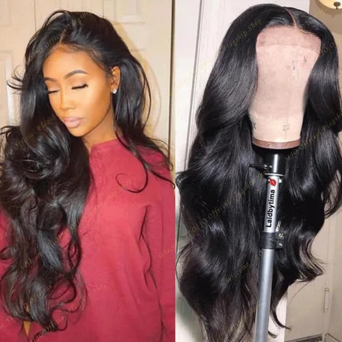 Vista 5 de Pelucas de cabello humano sintético artificial, previamente despuntadas, sin pegamento, pelucas frontales onduladas, emulación de alta densidad